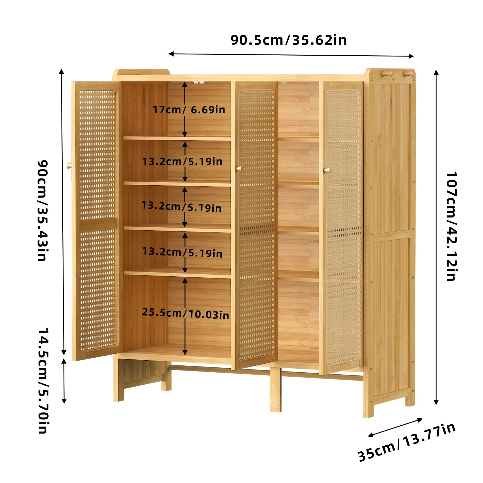 Bamboo Shoes Rack Organizer with Doors and 6 Tiers Shelves