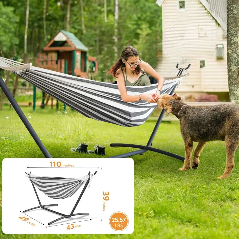 Hammock with Adjustable Stand w/Storage Bag, 600lb Capacity