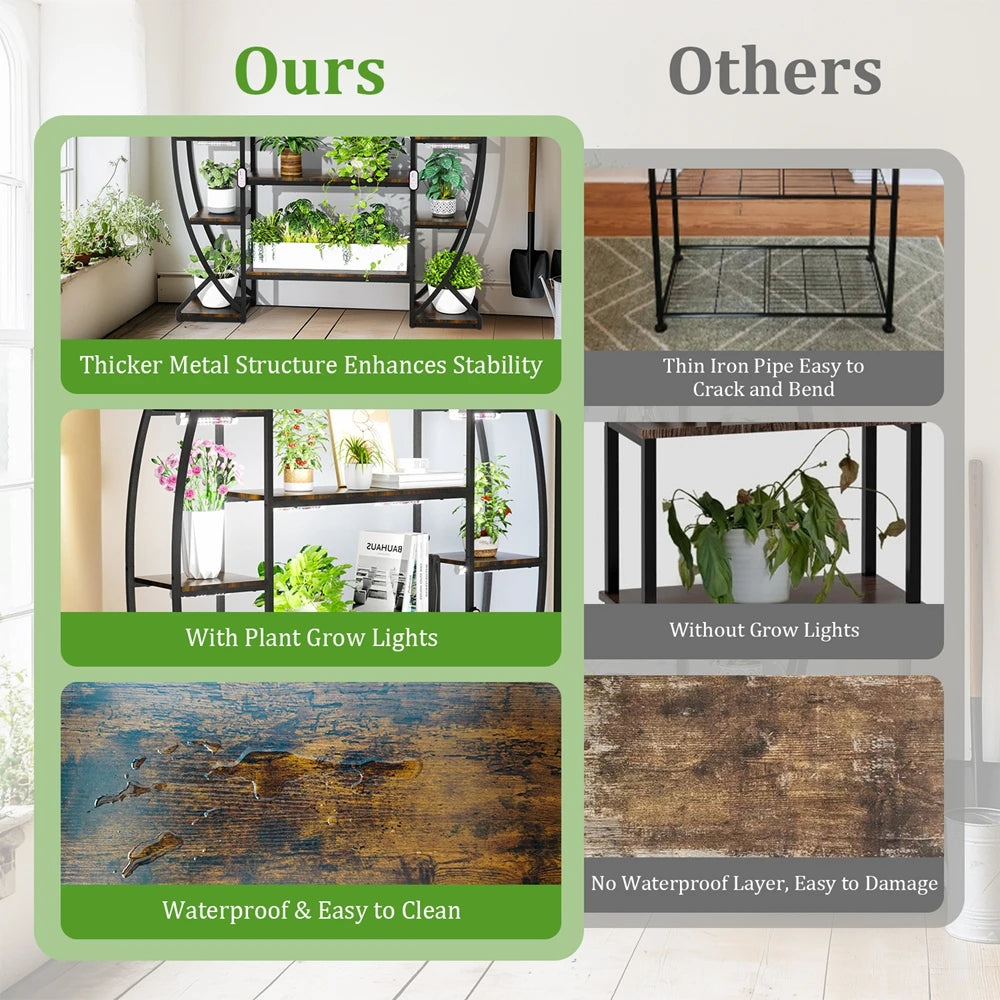 Half-Moon Shape Indoor Plant Stand Rack with Grow Lights