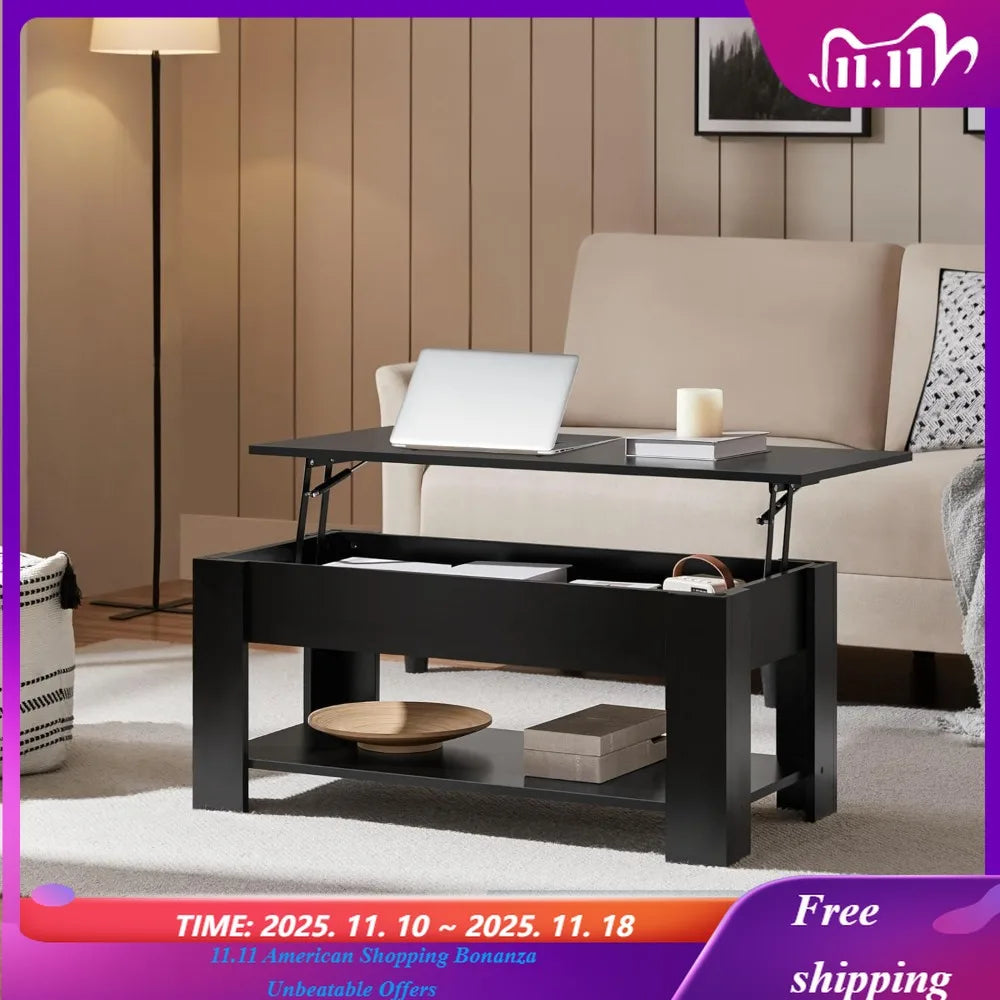 Lift Top Coffee Table with Large Hidden Storage Shelf