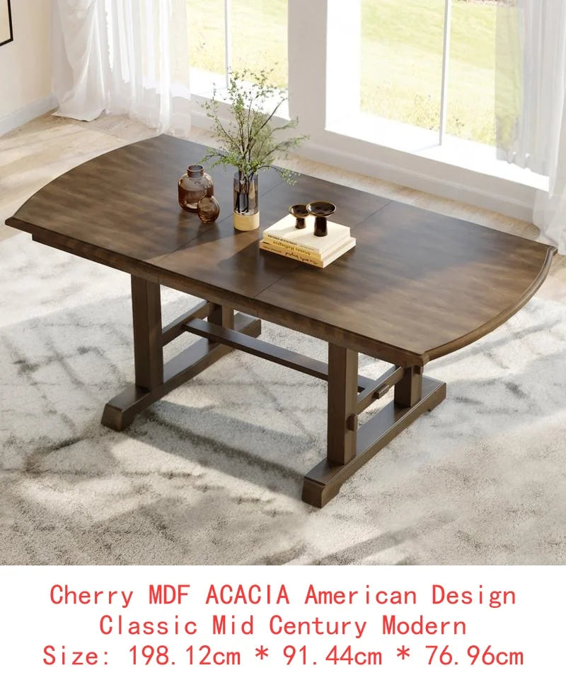 6-Piece Dining Set, Extendable 60-78 inch Wooden Table with Leaf