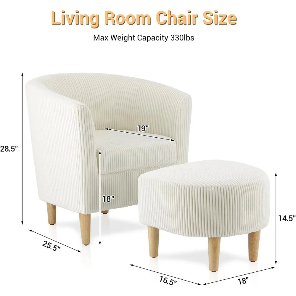 , Barrel Chair with Ottoman Comfy Armchair