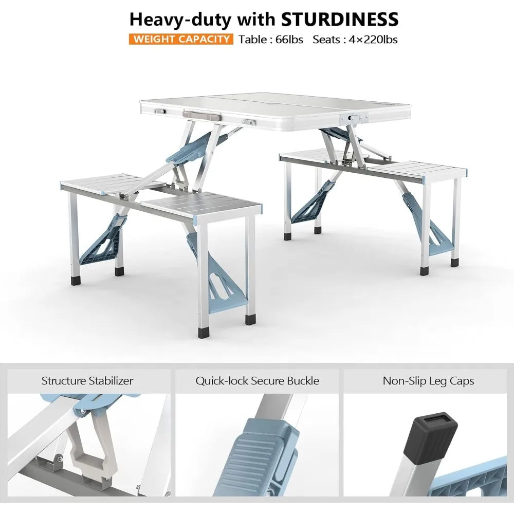 4Ft Folding Camping Picnic Table with Seats/Umbrella Hole