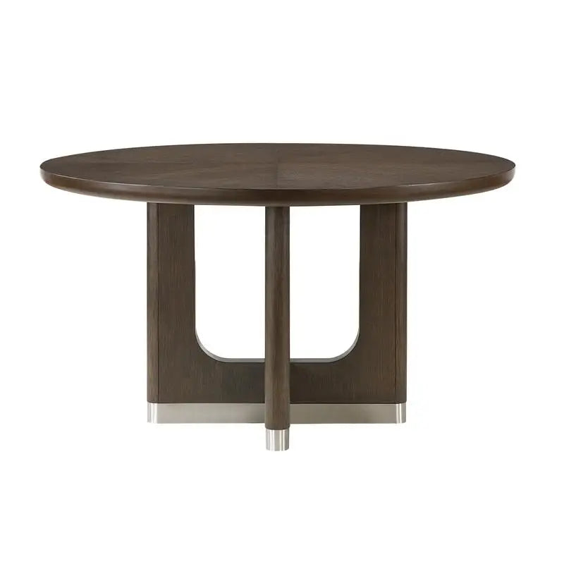 Modern Brown Finish 7-Piece Dining Set with Round Table