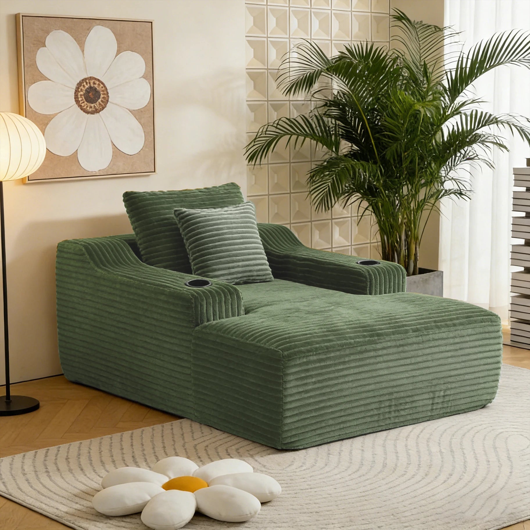 67'' Corduroy Chaise Lounge Sofa Bed for Living Room