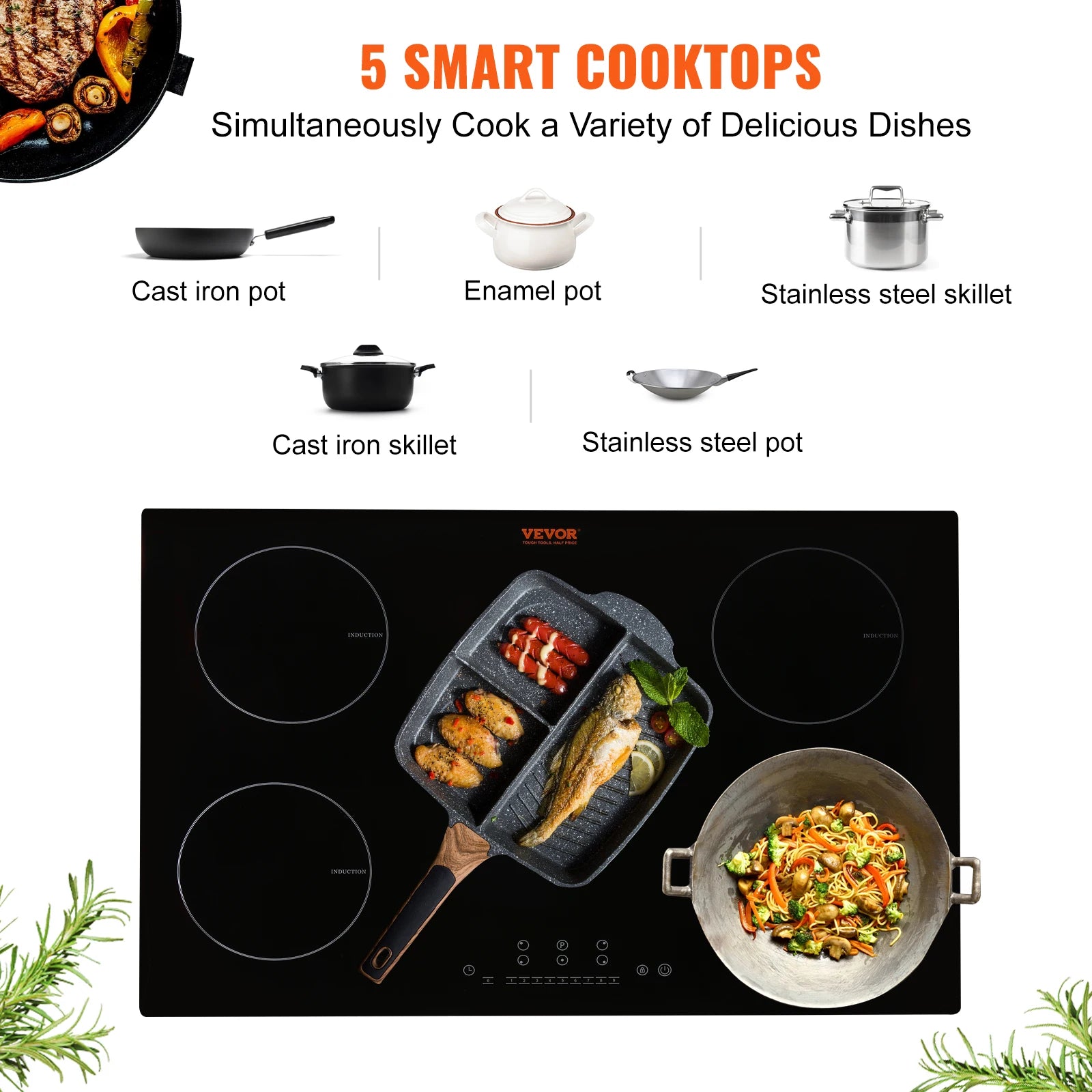5 Burners 30/36 Inch Electric Induction Cooktop Stove