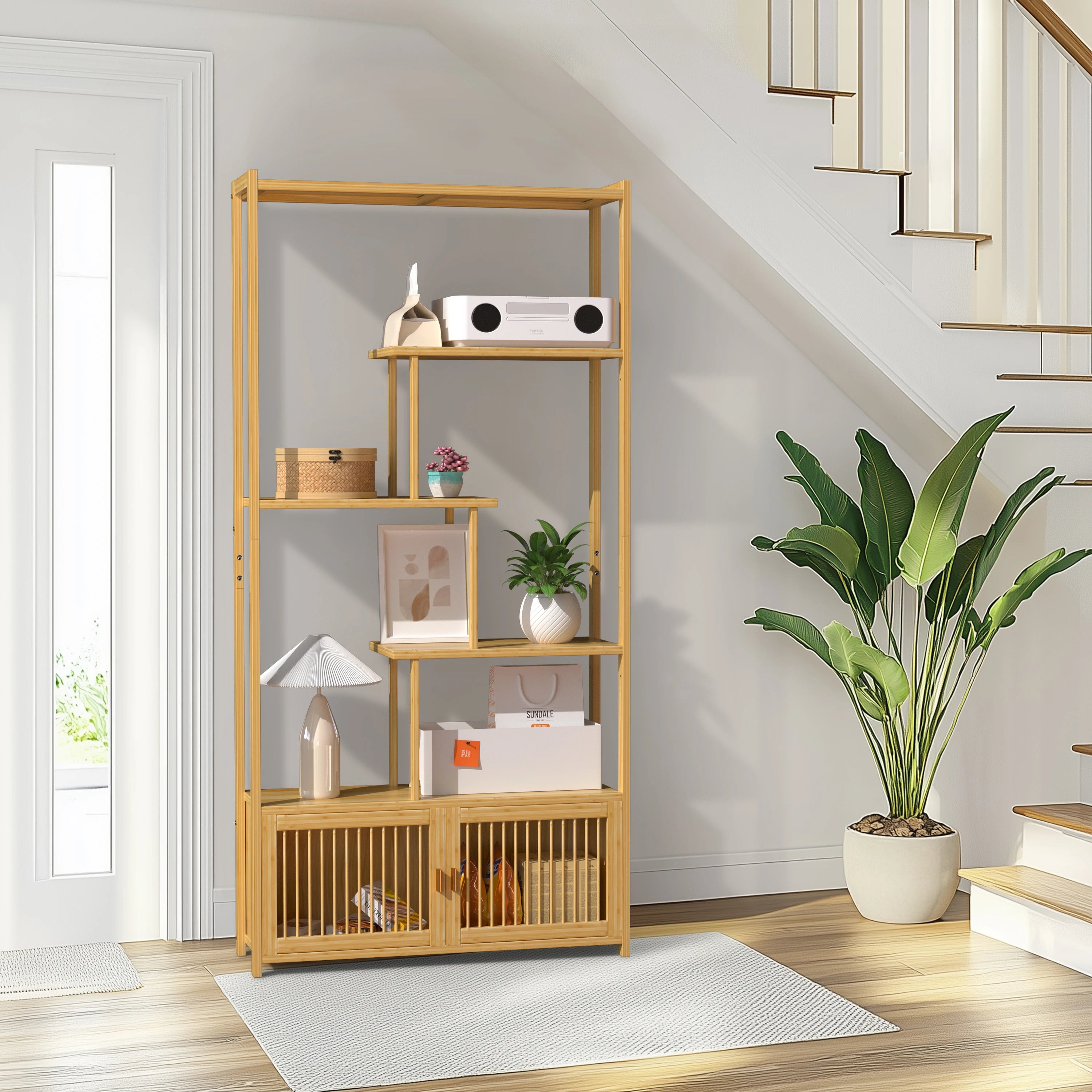 Free Standing Rack Bamboo Bookshelf
