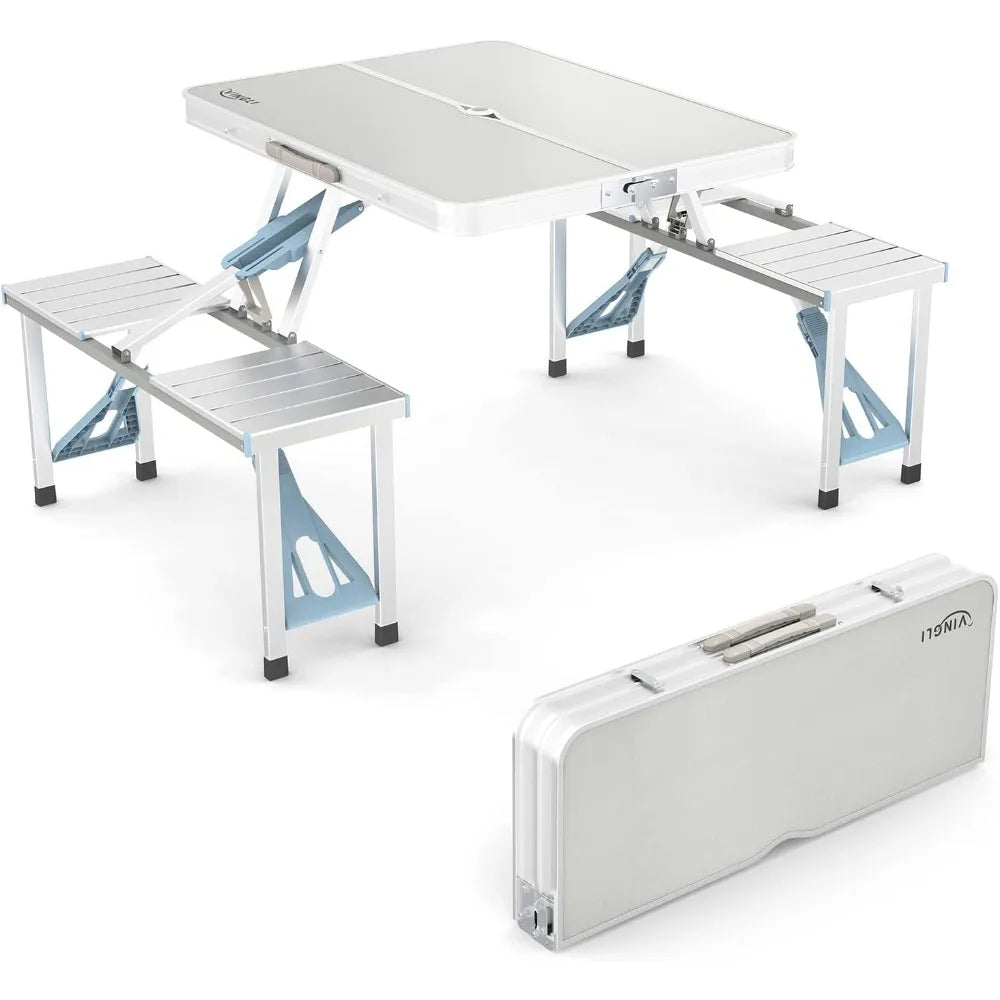 4Ft Folding Camping Picnic Table with Seats/Umbrella Hole