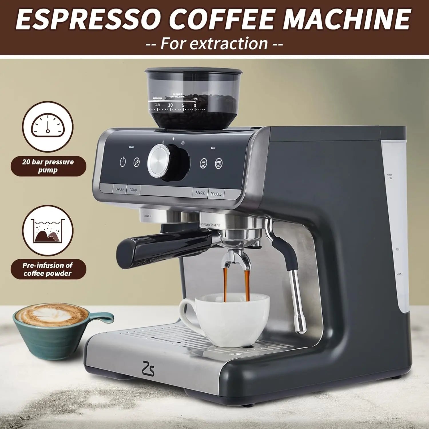 Professional Espresso Maker with Milk Frother Steam Wand Machine,1450W