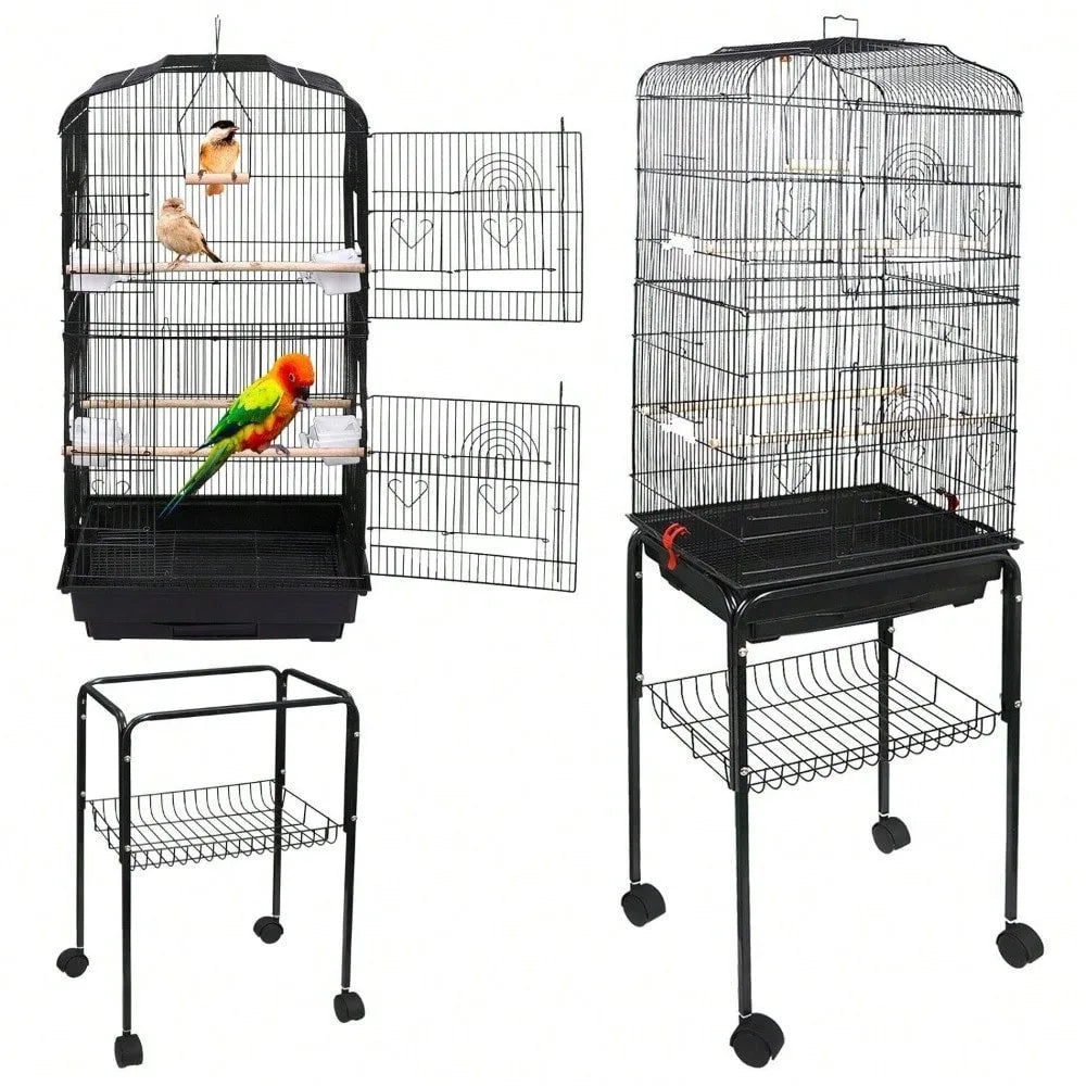 59''H Rooling Bird Cage with Stand & Tray