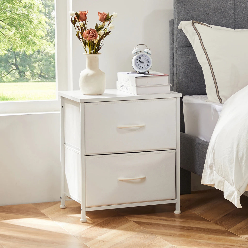 Nightstand Table   For Bedroom 2 Fabric Drawers