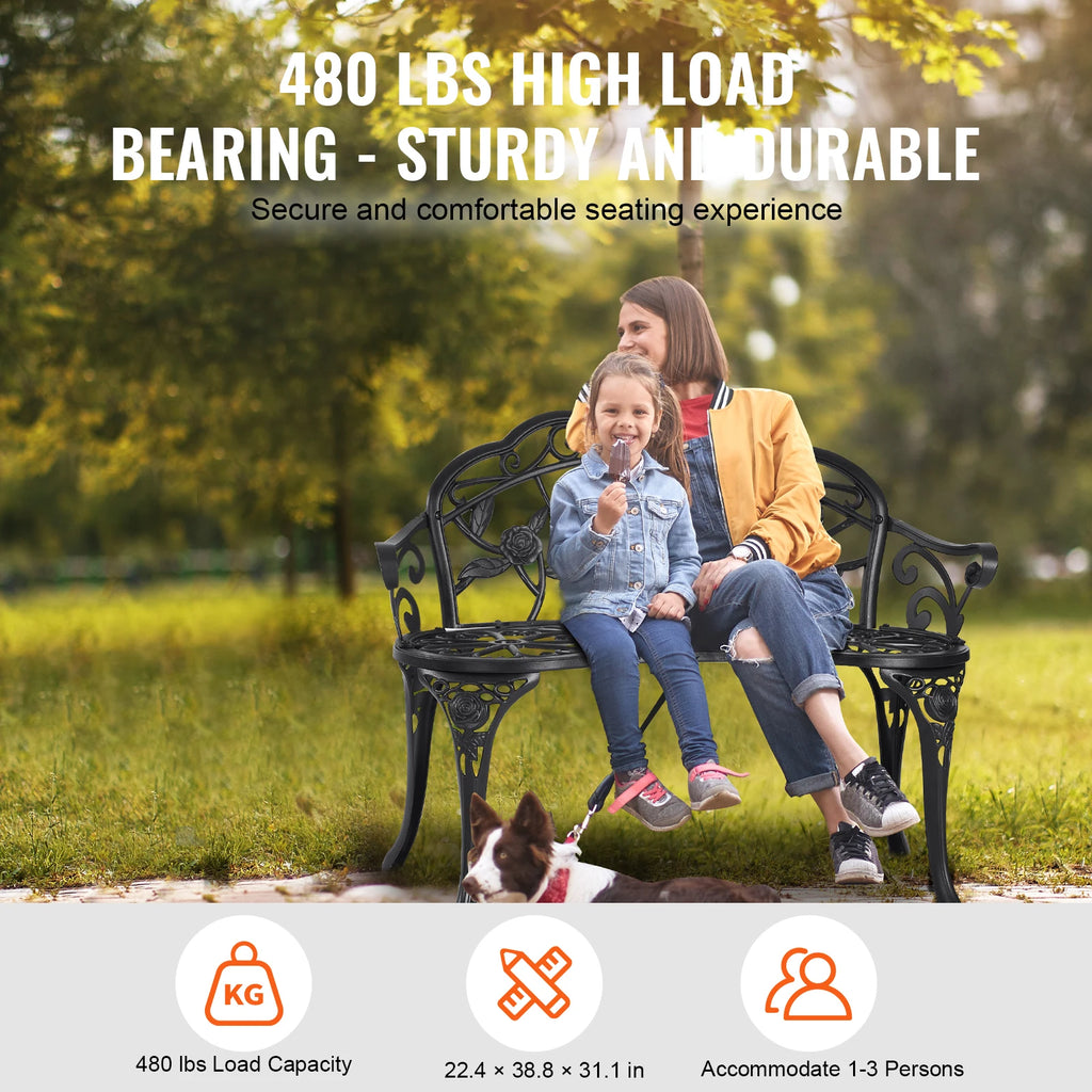 Wooden Metal Garden Bench for Outdoors 480 lbs