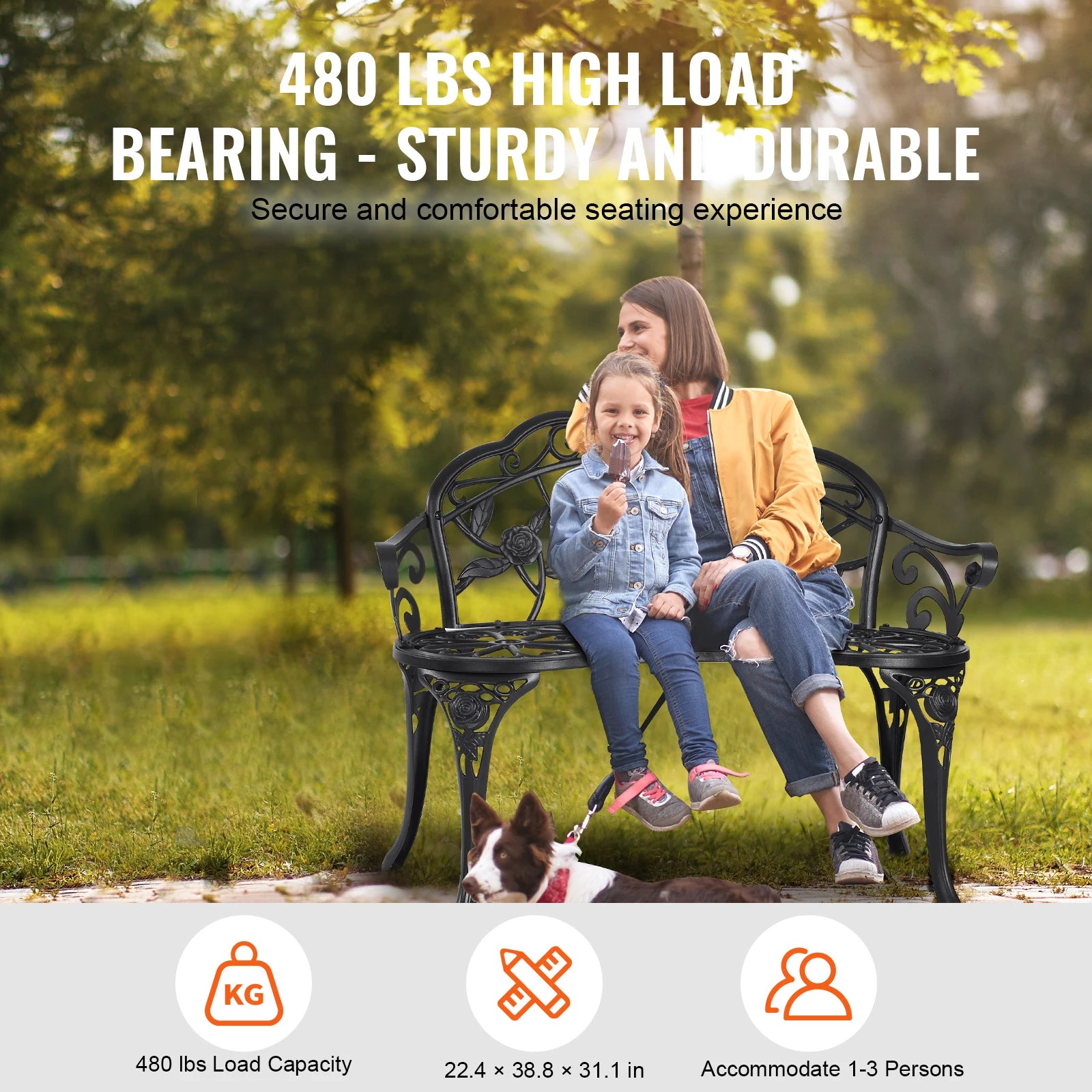 Wooden Metal Garden Bench for Outdoors 480 lbs