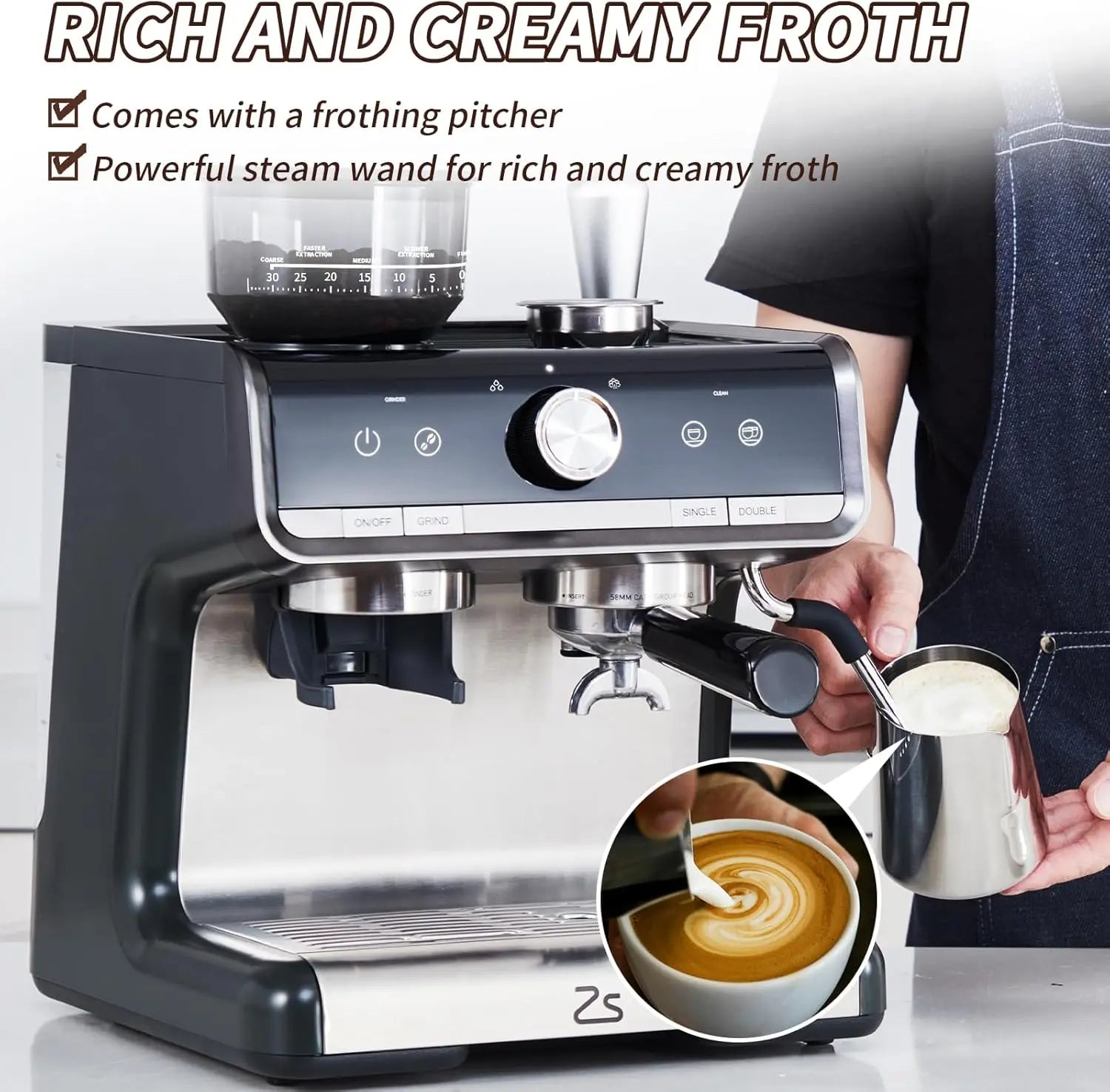 Professional Espresso Maker with Milk Frother Steam Wand Machine,1450W