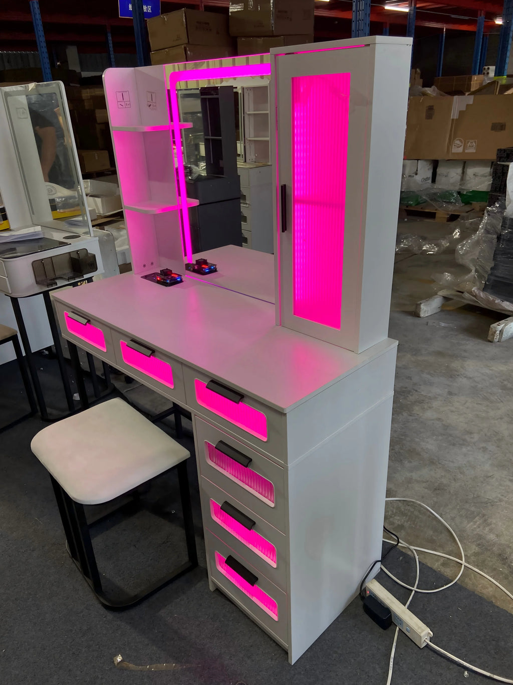 Vanity with RGB Lights and 6 Drawers, with USB/Wireless Charging