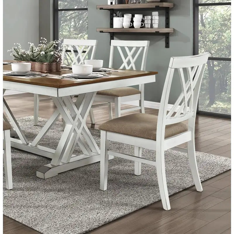 Modern White & Oak Finish 7pc Dining Set with Extension