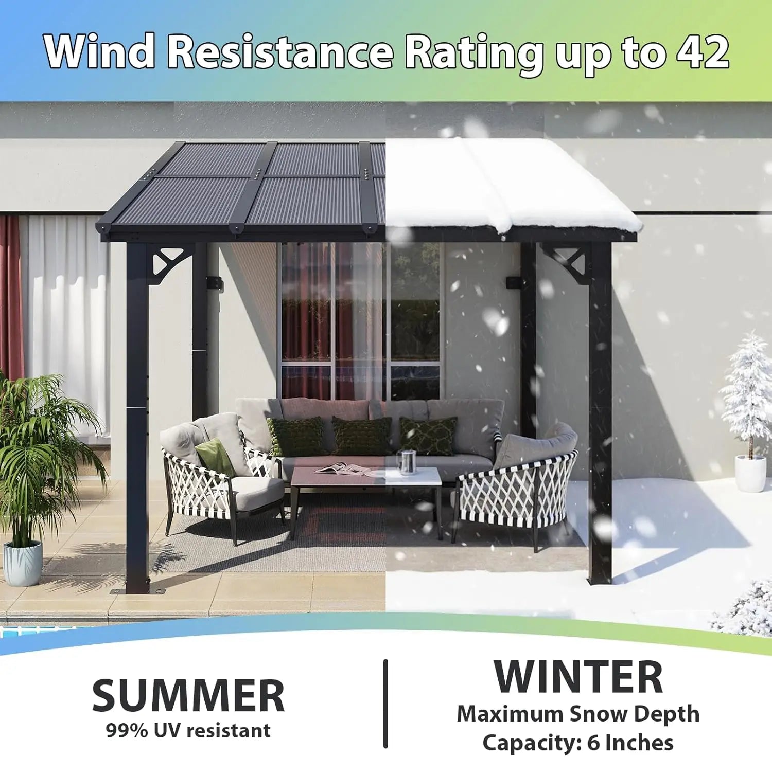 8'x10'  Large Wall-Mounted Heavy Duty Awnings, for Backyard
