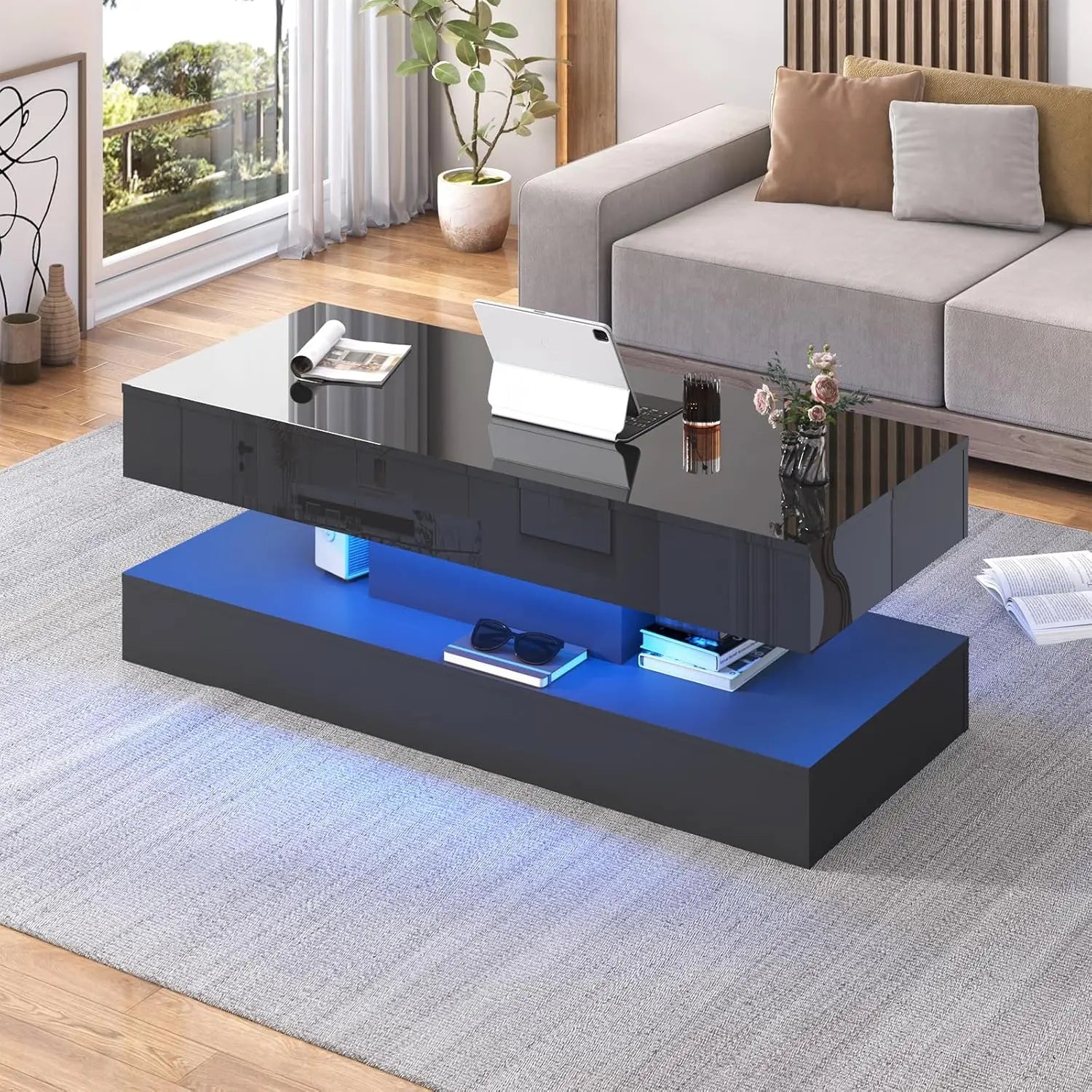 Table with LED lights, Double-Layer Design for Living Room
