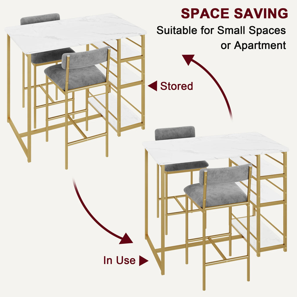 3 Pieces Dining Room Table Set for Small Space Apartment