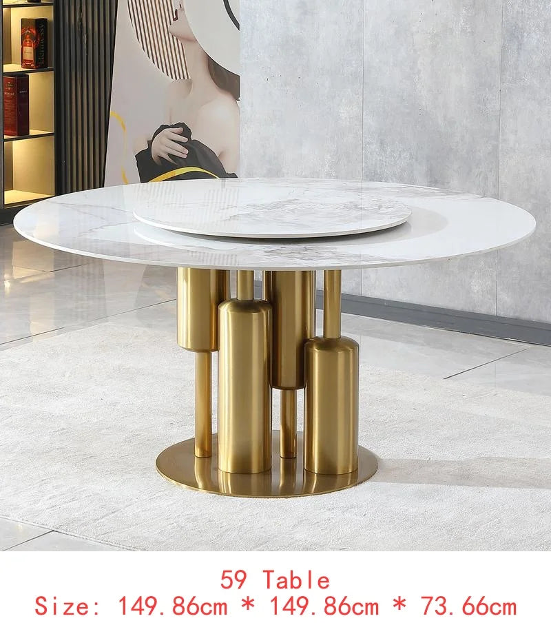 Modern 53" Round Marble Dining Table with Lazy Susan