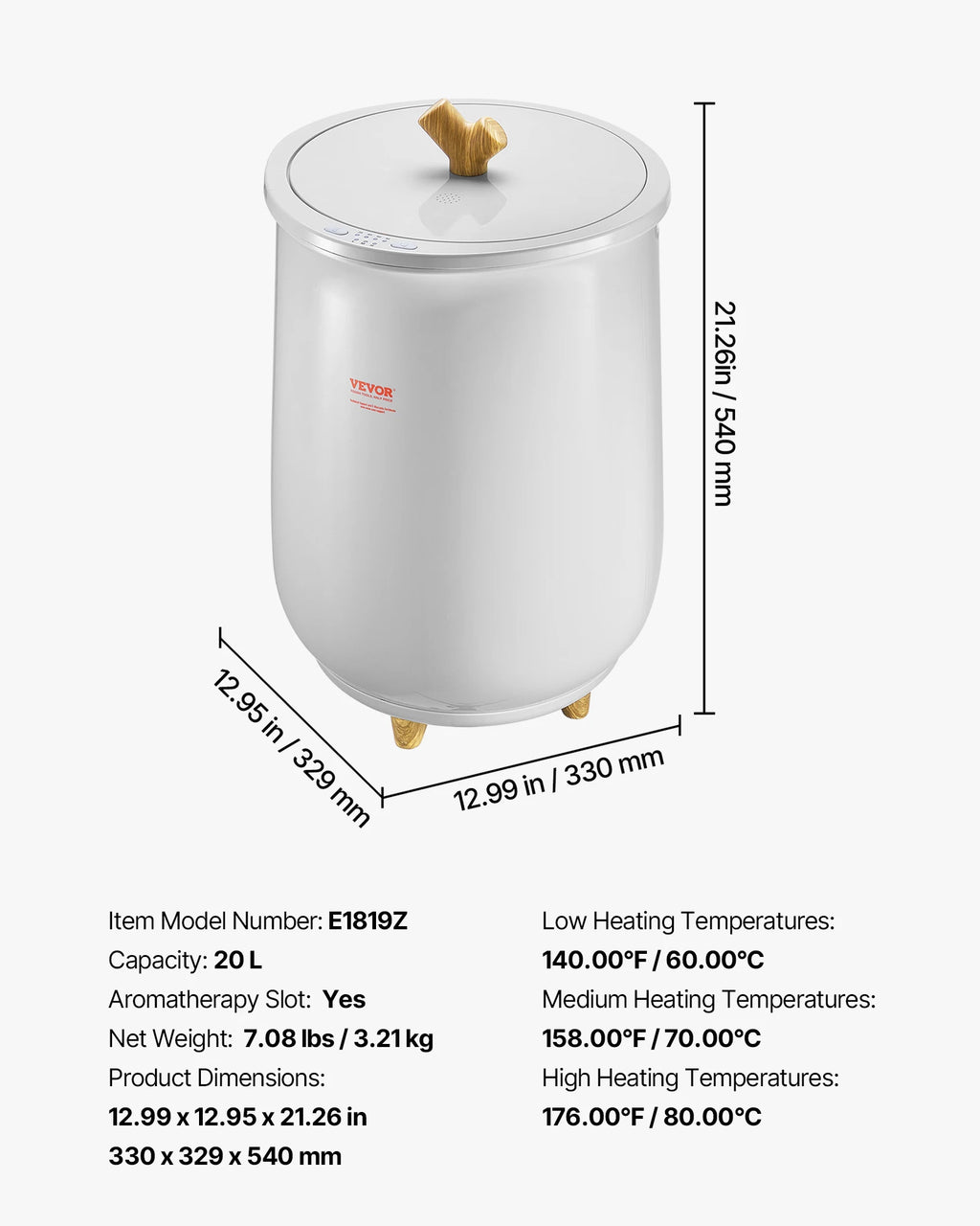 Towel Warmer Bucket 20L Heated w/ LED Light Auto Shut off