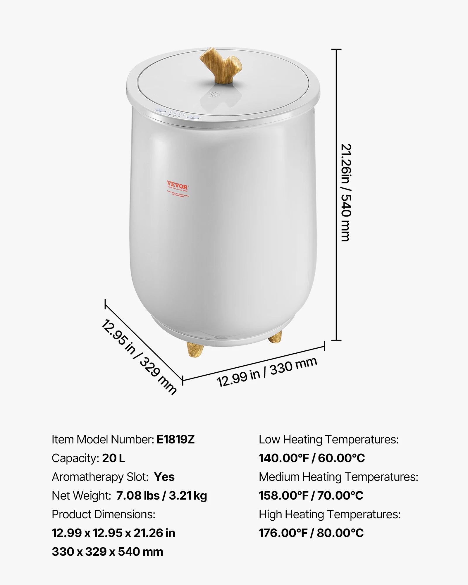 Towel Warmer Bucket 20L Heated w/ LED Light Auto Shut off