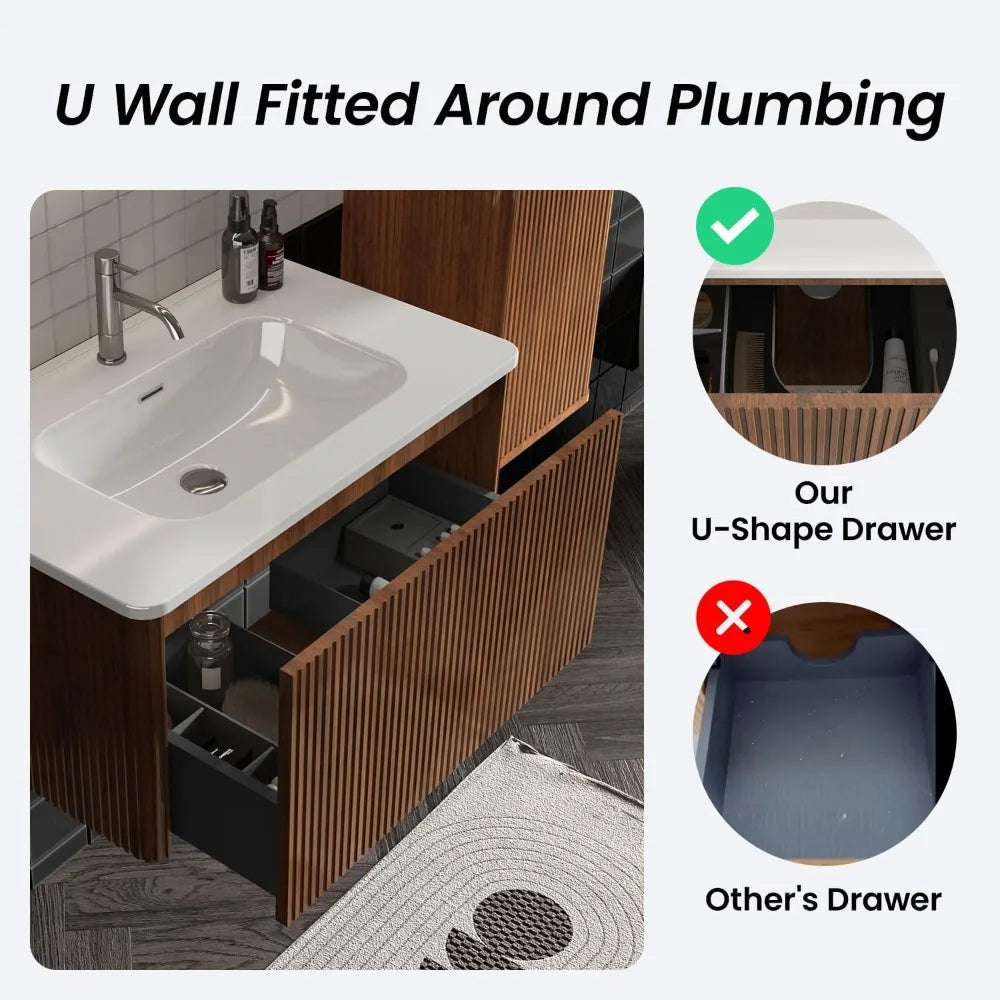 30" Bathroom Vanity with Sink, with Push Open Soft Close Drawer