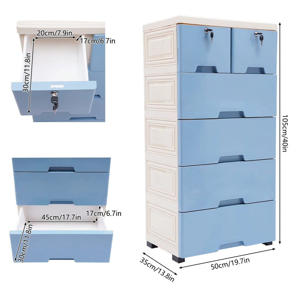 Plastic Chest of Drawers Organiser with Lock For Bedroom