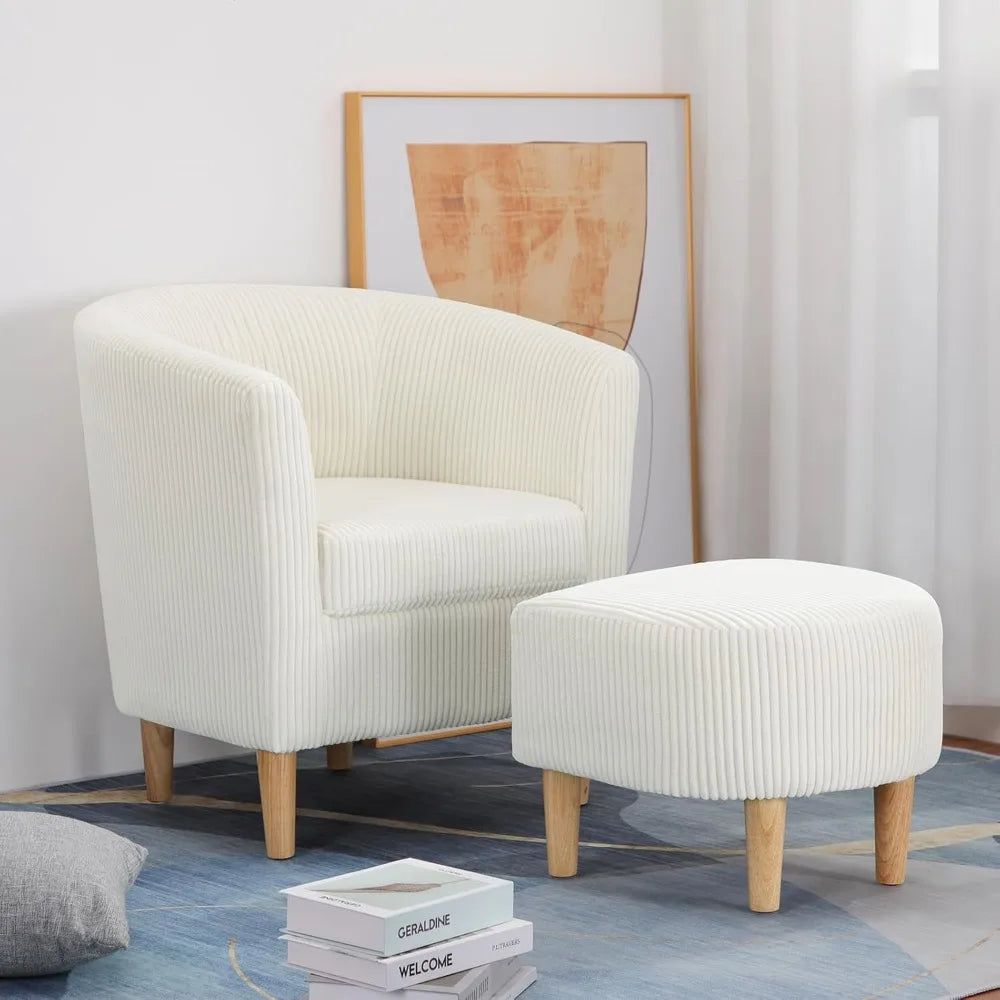 , Barrel Chair with Ottoman Comfy Armchair