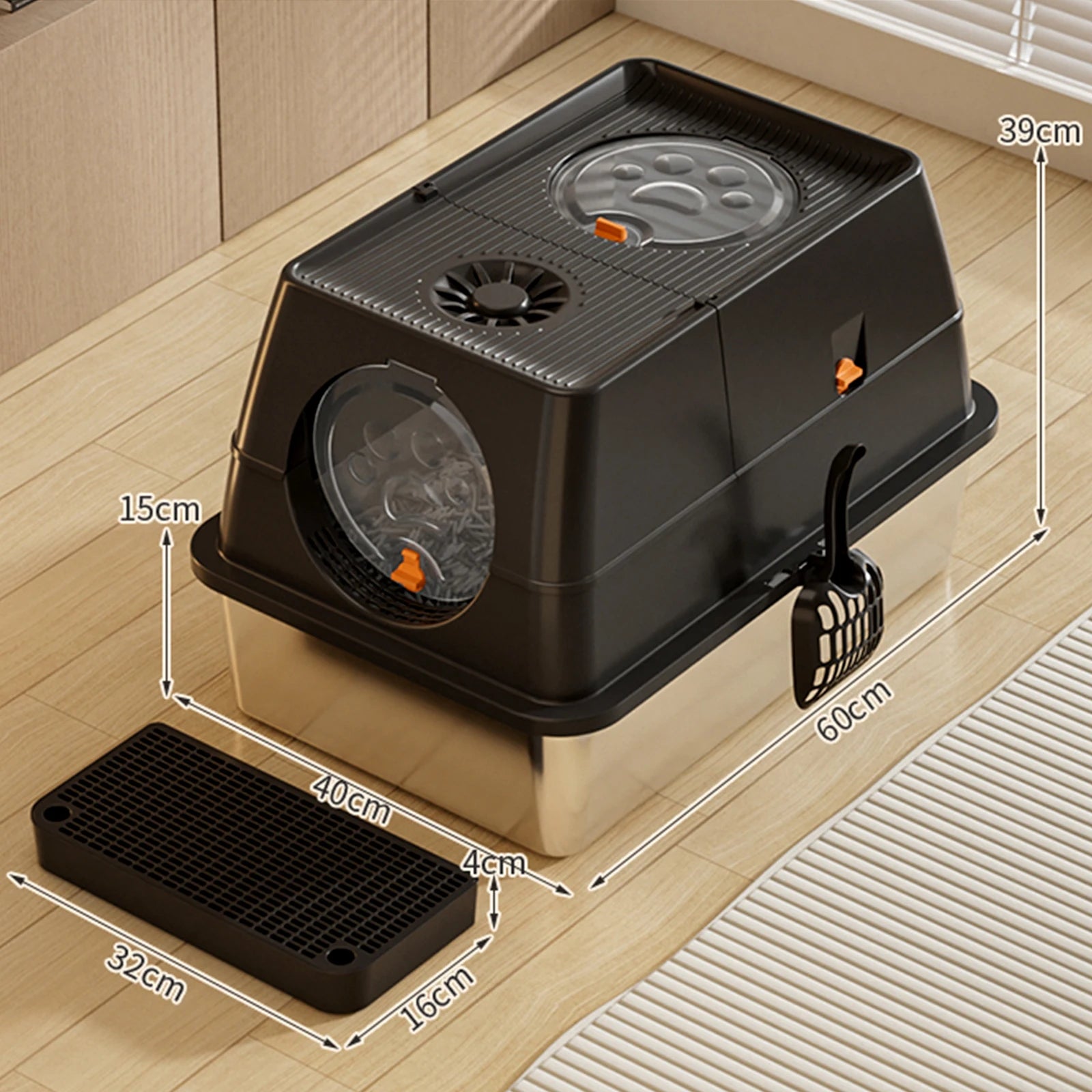 Anti-Leakage Non Stick Surface XXL Cat Litter Pan w/Scoop