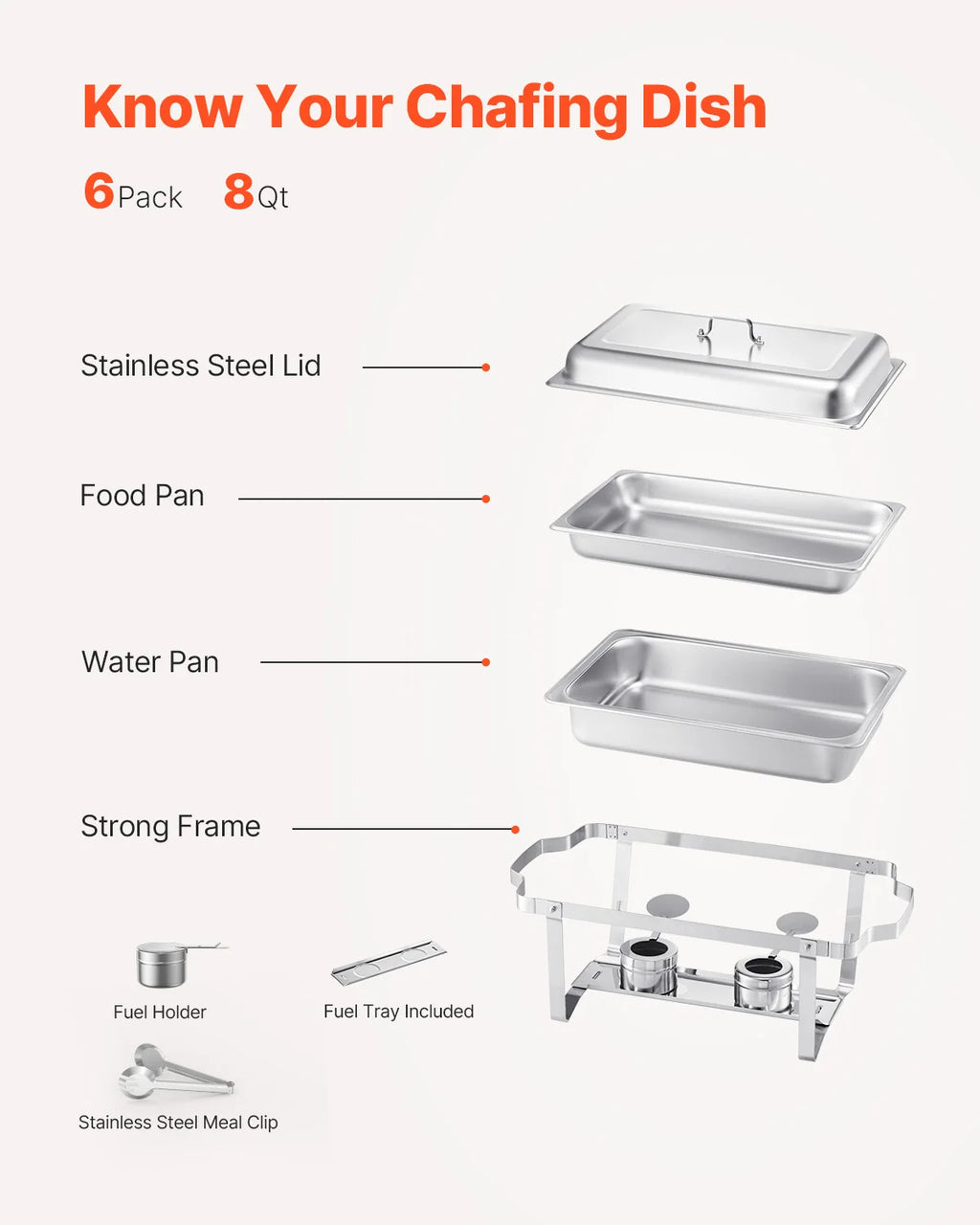 8 Qt 4/6 Pack Chafing Dish Buffet Set Stainless Steel