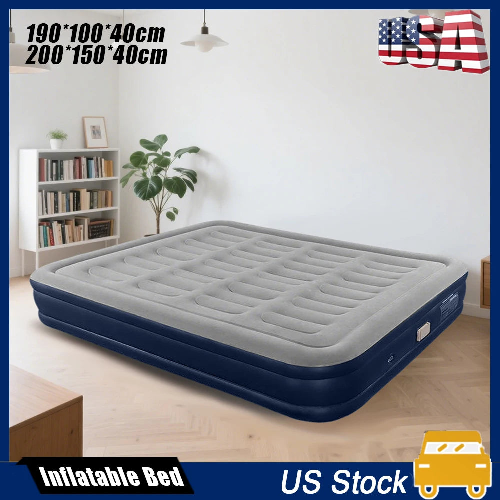 Double/Single Flocked Inflatable Bed  With Electric Air Pump 992 lb
