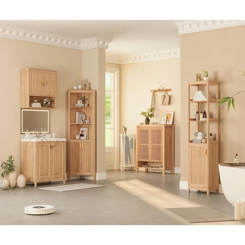 Bathroom Storage Cabinet, w/Adjustable Wood Shelf & Doors