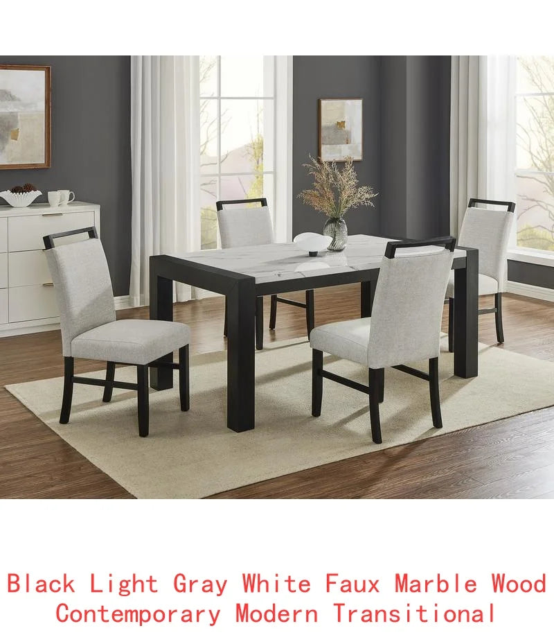 Contemporary 7pc Dining Set with White Faux Marble Rectangular Table