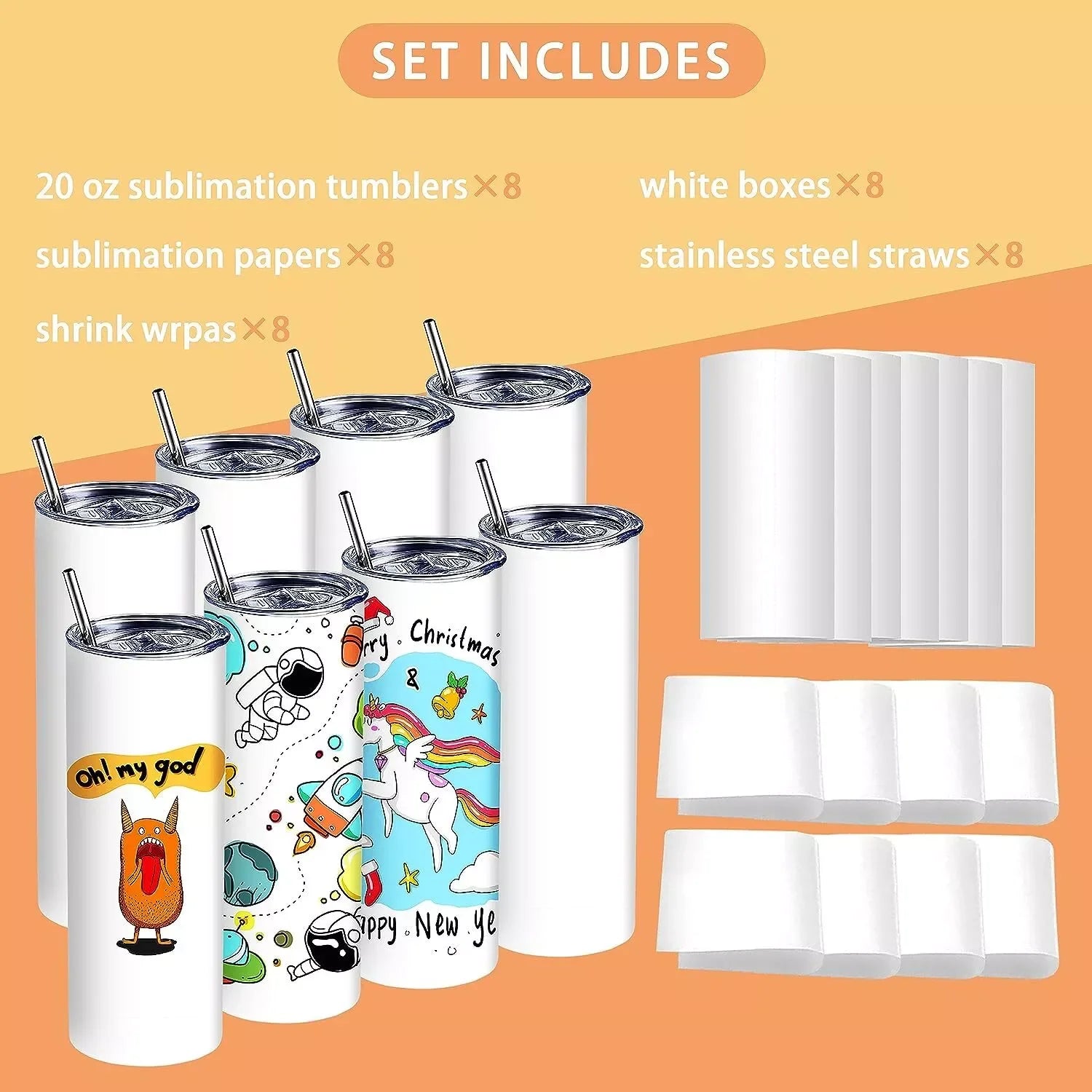 4/8/12/16 Pcs 20 OZ Stainless Sublimation Tumblers