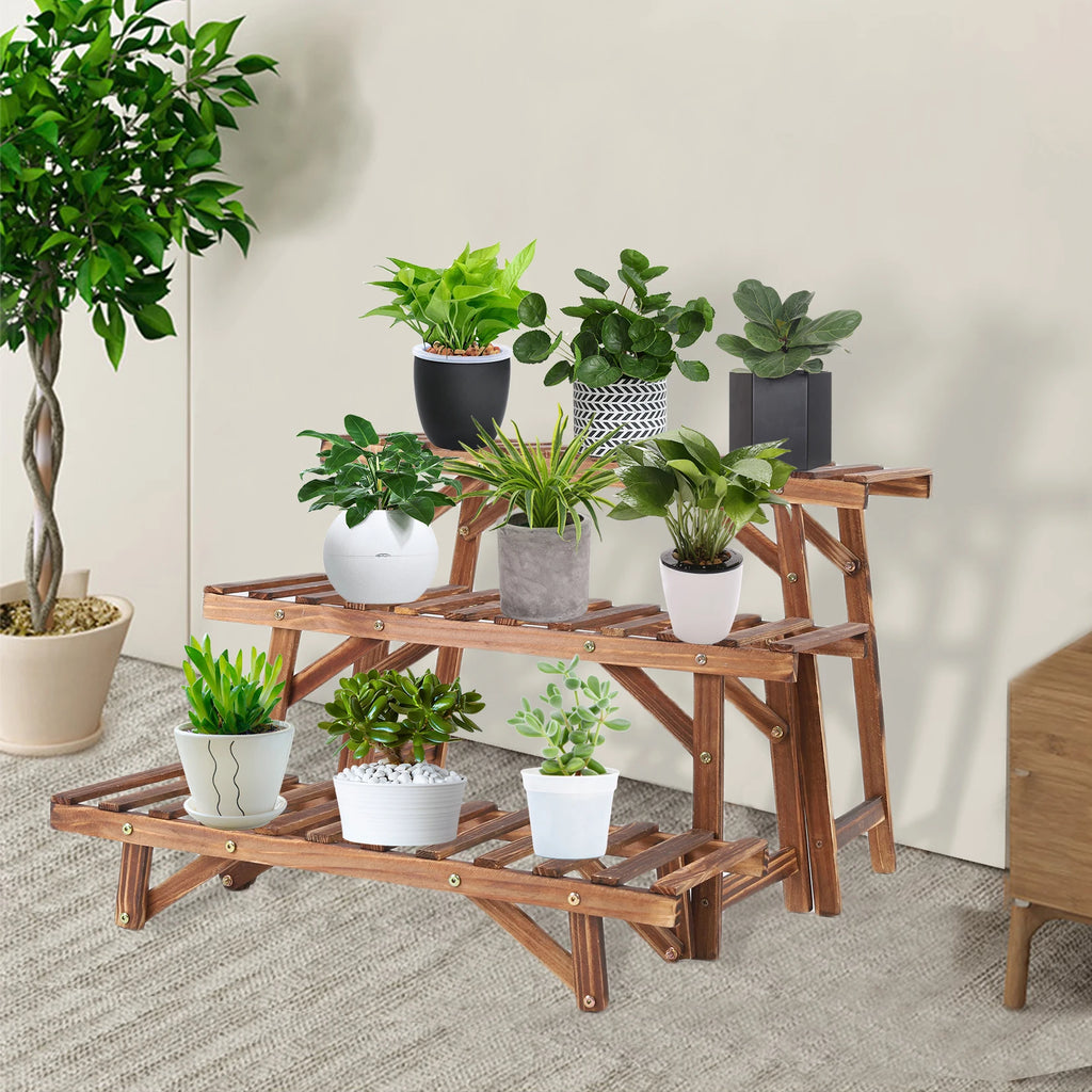 Wood Ladder Plant Stand Indoor Outdoor Flower Pot Rack