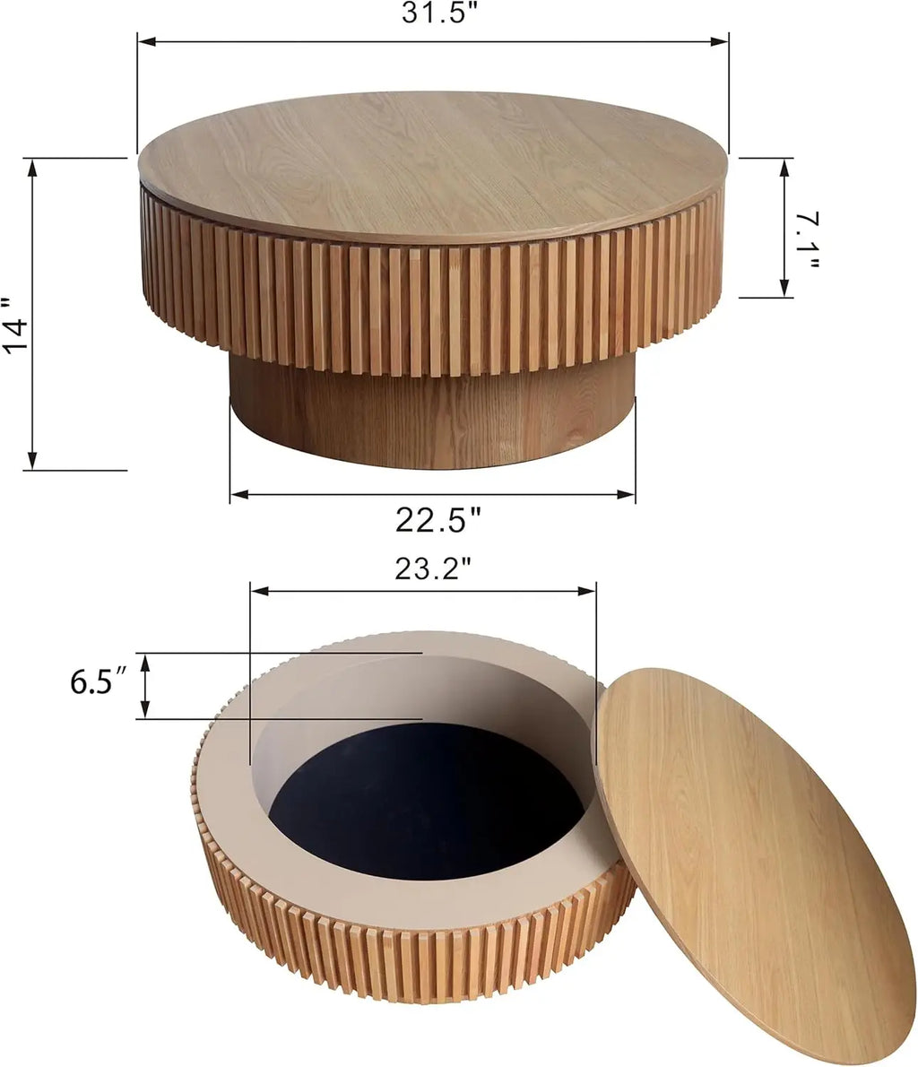 ,Modern Luxury Circle Drum Center Tables with Solid Wood Veneered