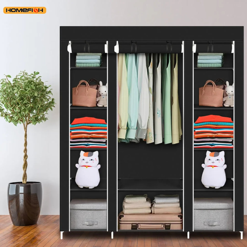 Portable Wardrobe Clothes Organizer Bedroom 150 * 45 *175cm Storage Shelves