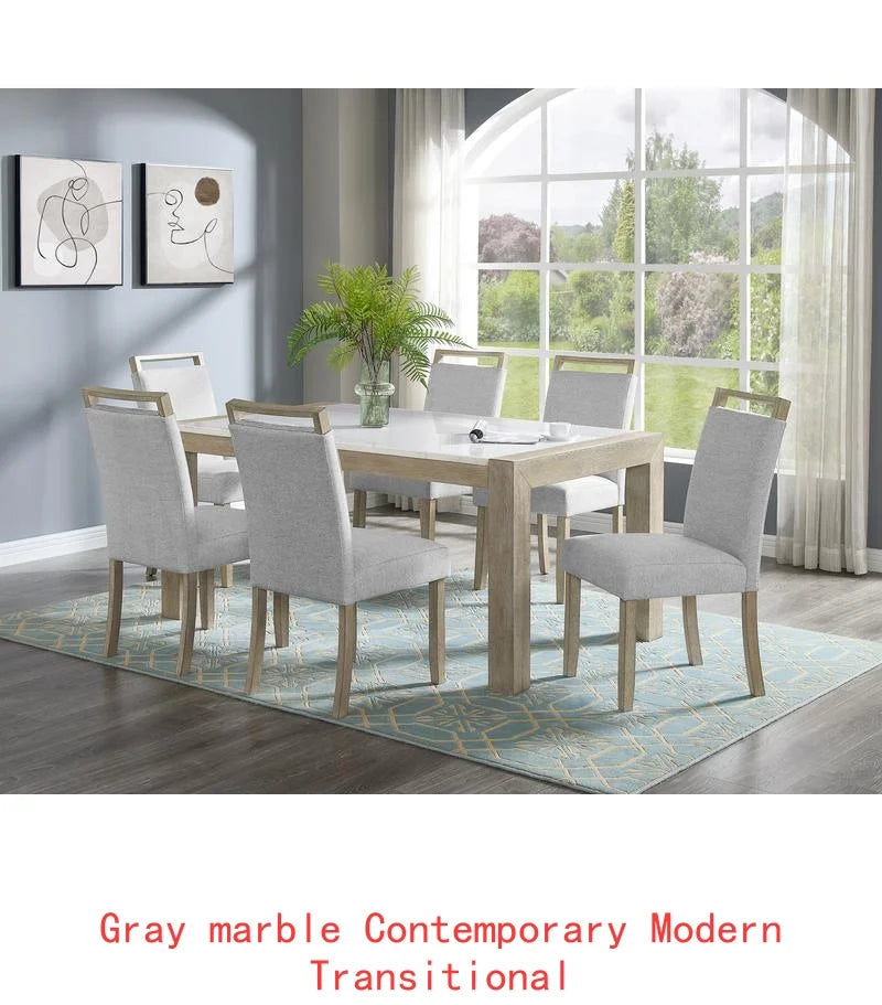 Contemporary 7pc Dining Set with White Faux Marble Rectangular Table