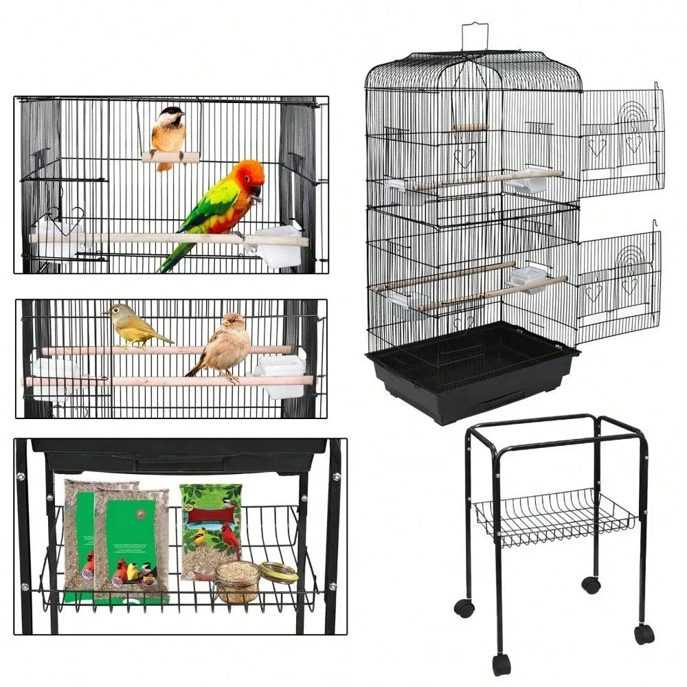 59''H Rooling Bird Cage with Stand & Tray