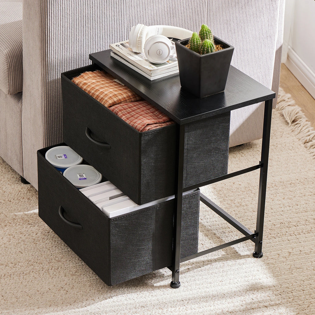 Nightstand Table   For Bedroom 2 Fabric Drawers