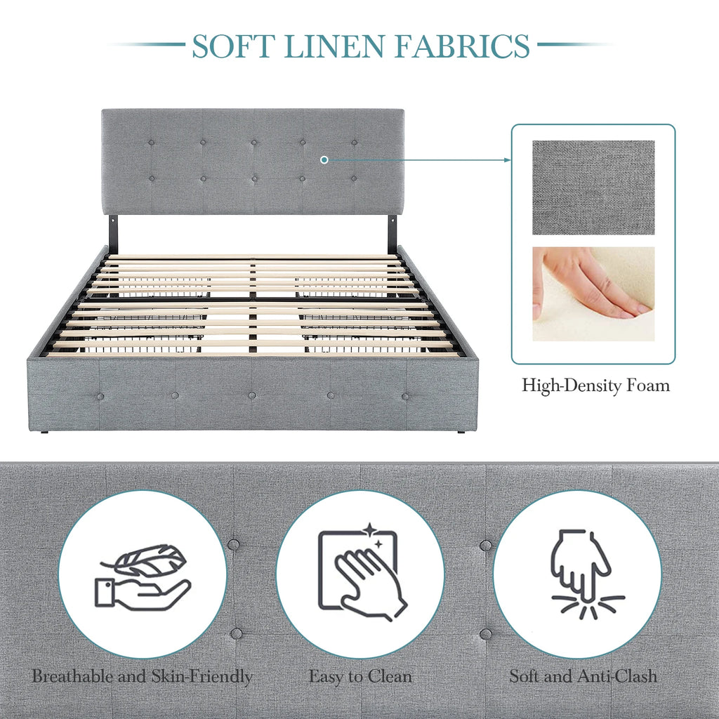 Platform Storage Bed Frame with 4 Drawers, Adjustable Headboard