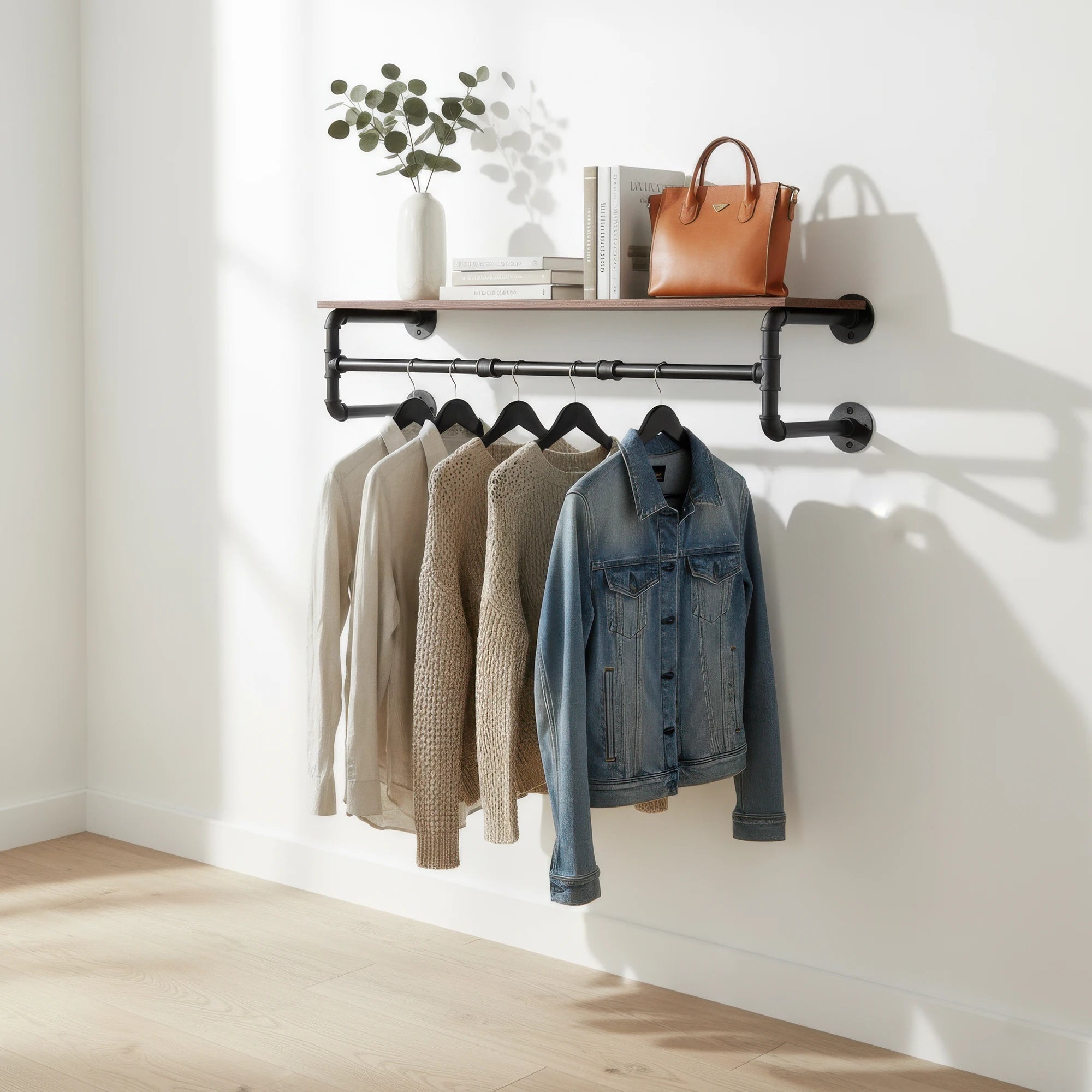 Industrial Pipe Clothes Rack with Top Shelf