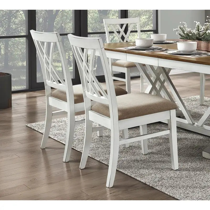 Modern White & Oak Finish 7pc Dining Set with Extension