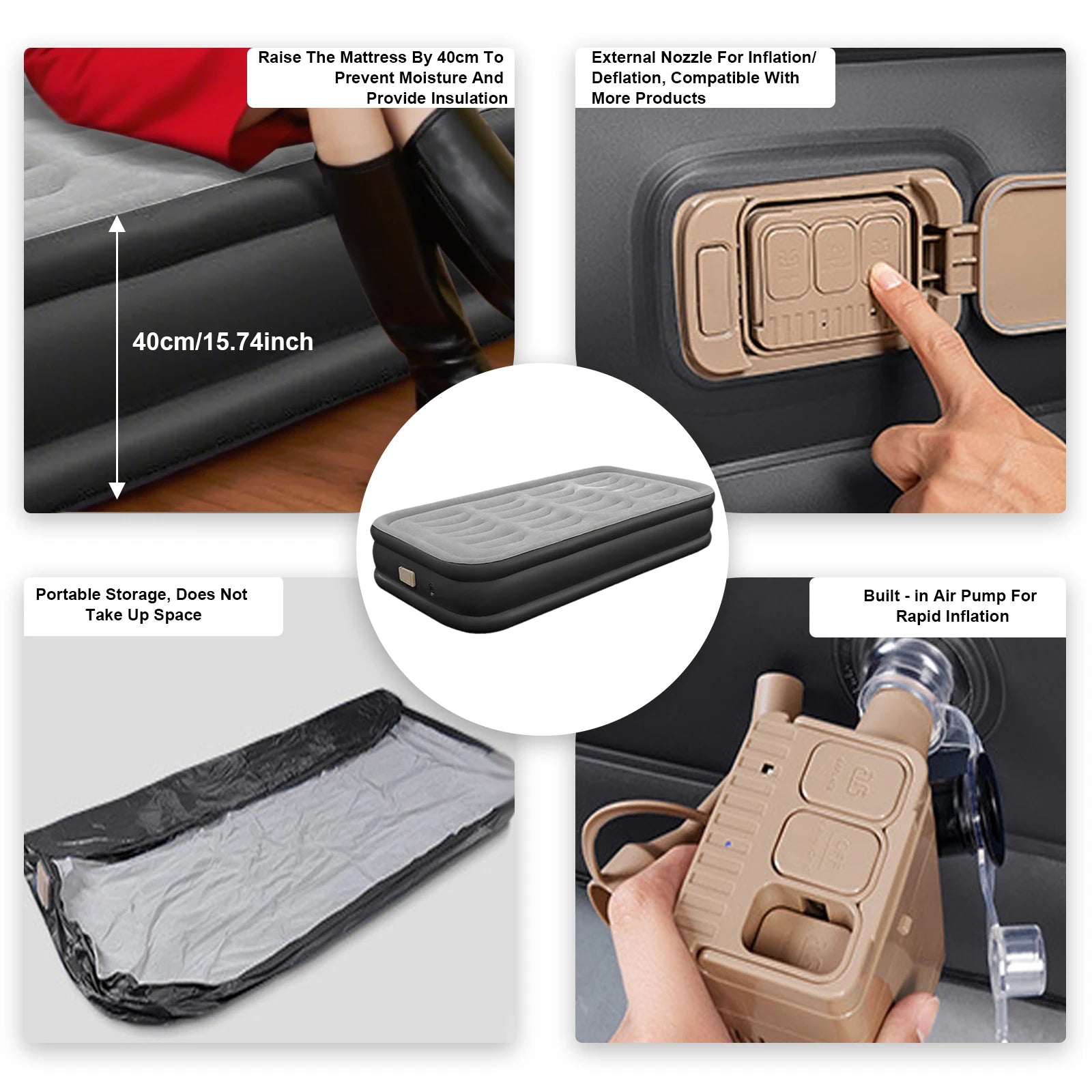 Double/Single Flocked Inflatable Bed  With Electric Air Pump 992 lb