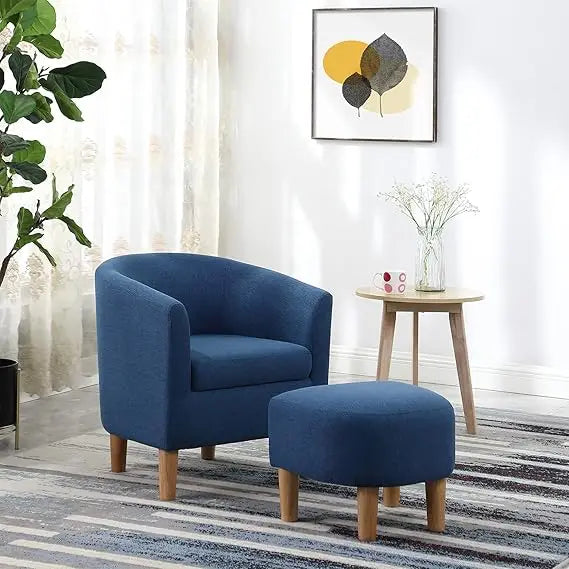 , Barrel Chair with Ottoman Comfy Armchair
