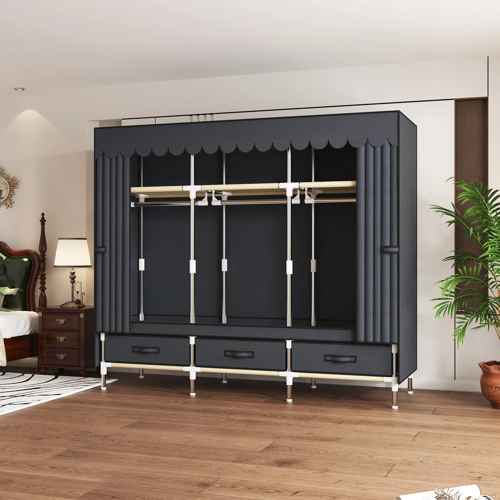 Portable Wardrobe Closet with Steel Frame Includes Storage Compartment And Drawers