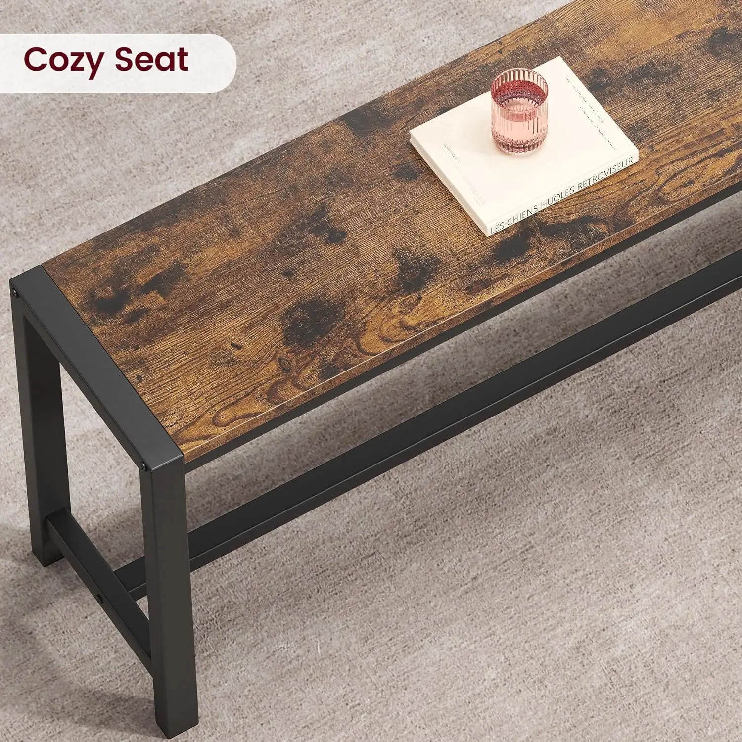 Kitchen Table with 2 Metal Wood Benches 3 Piece Bench Set