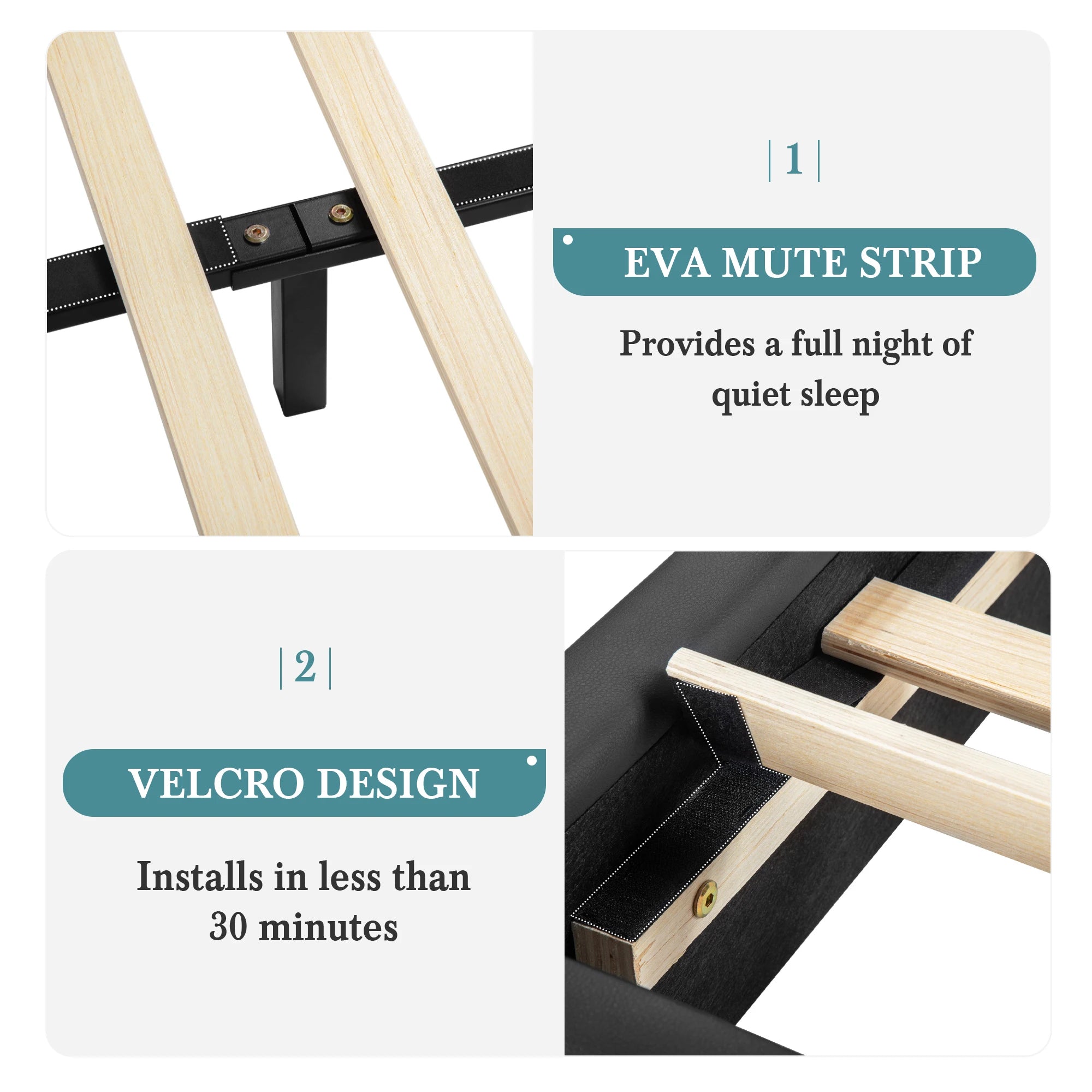 Faux Leather Bed Frame with Iron Pieces Decor, Low Profile