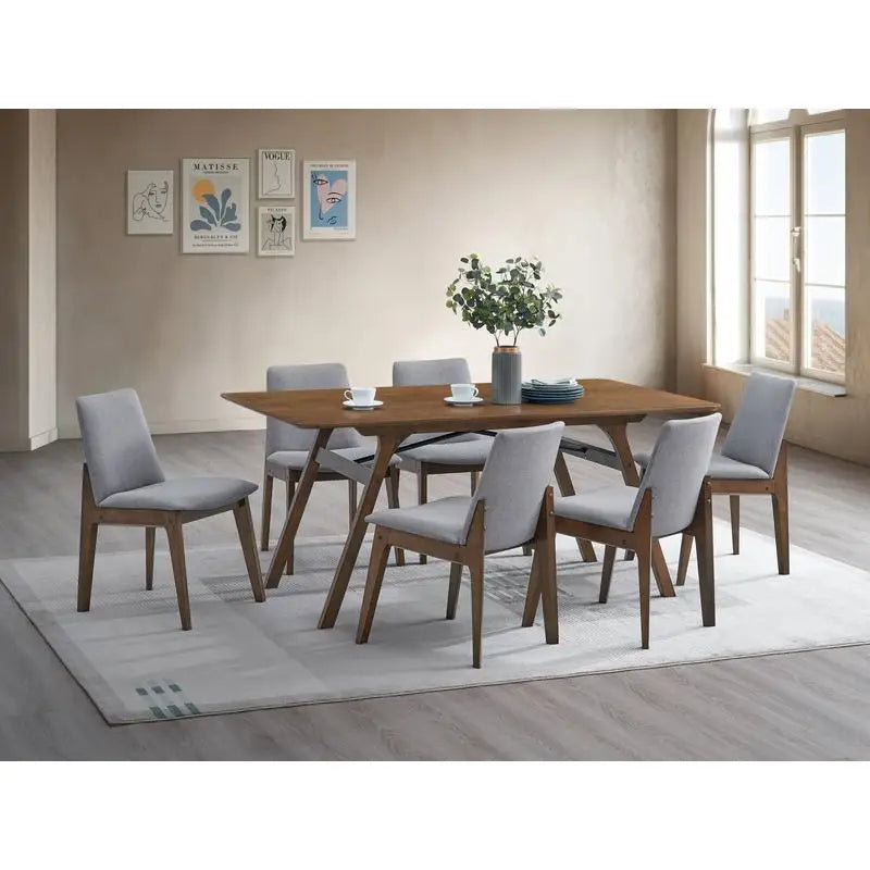 7-Piece Walnut Finish Dining Set with Upholstered Chairs